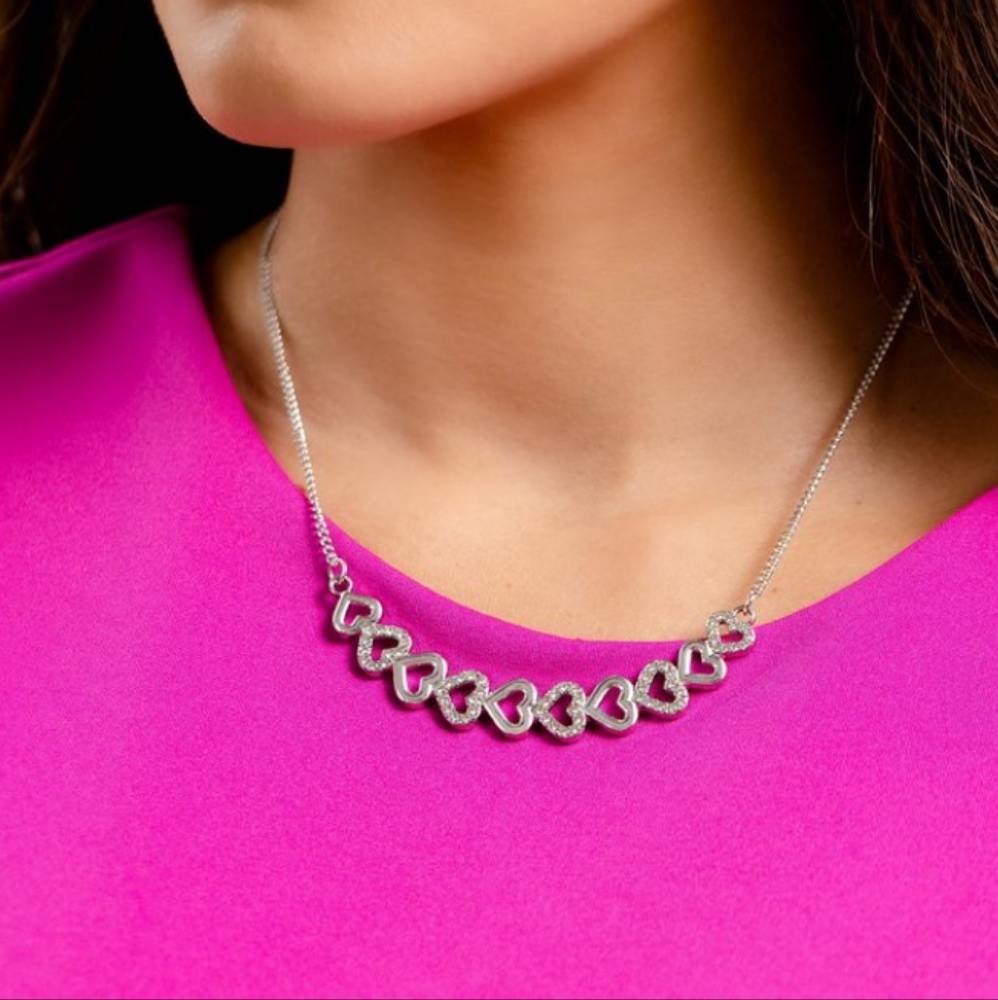 Multi Heart Necklace w/White Rhinestones